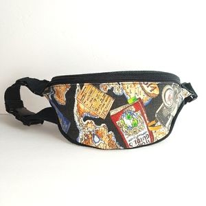Nicole Miller Vintage Travel Print Curved Buckle Flap Waist Pack